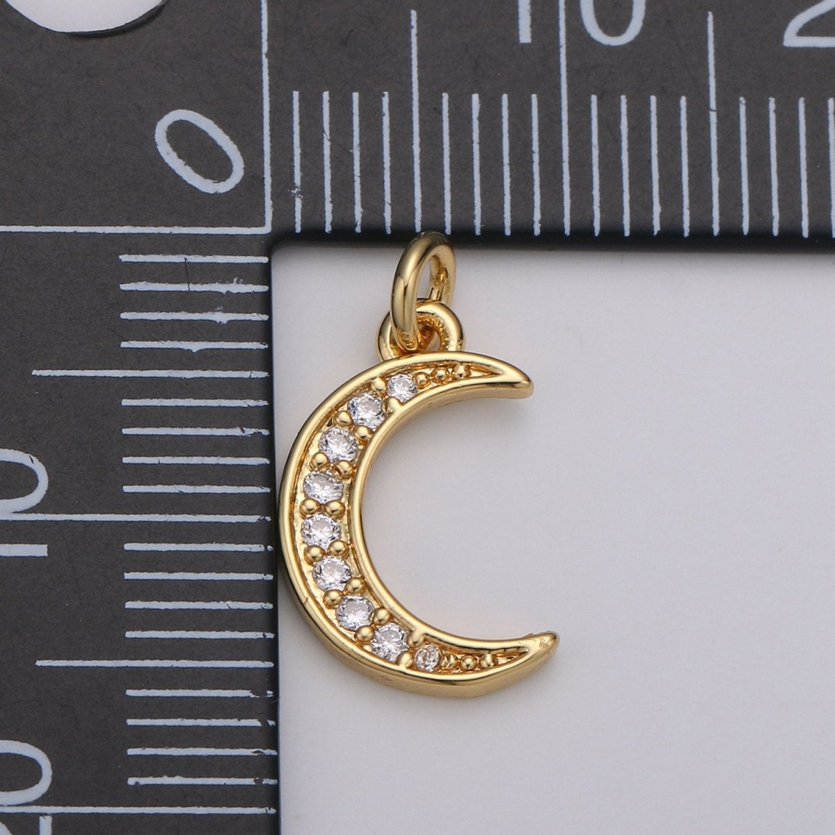 Dainty Crescent Tiny CZ Charm - Micro Pave Gold Moon Charm in 24k Gold Filled celestial Jewelry for Bracelet Earring Necklace Component D-505 - DLUXCA