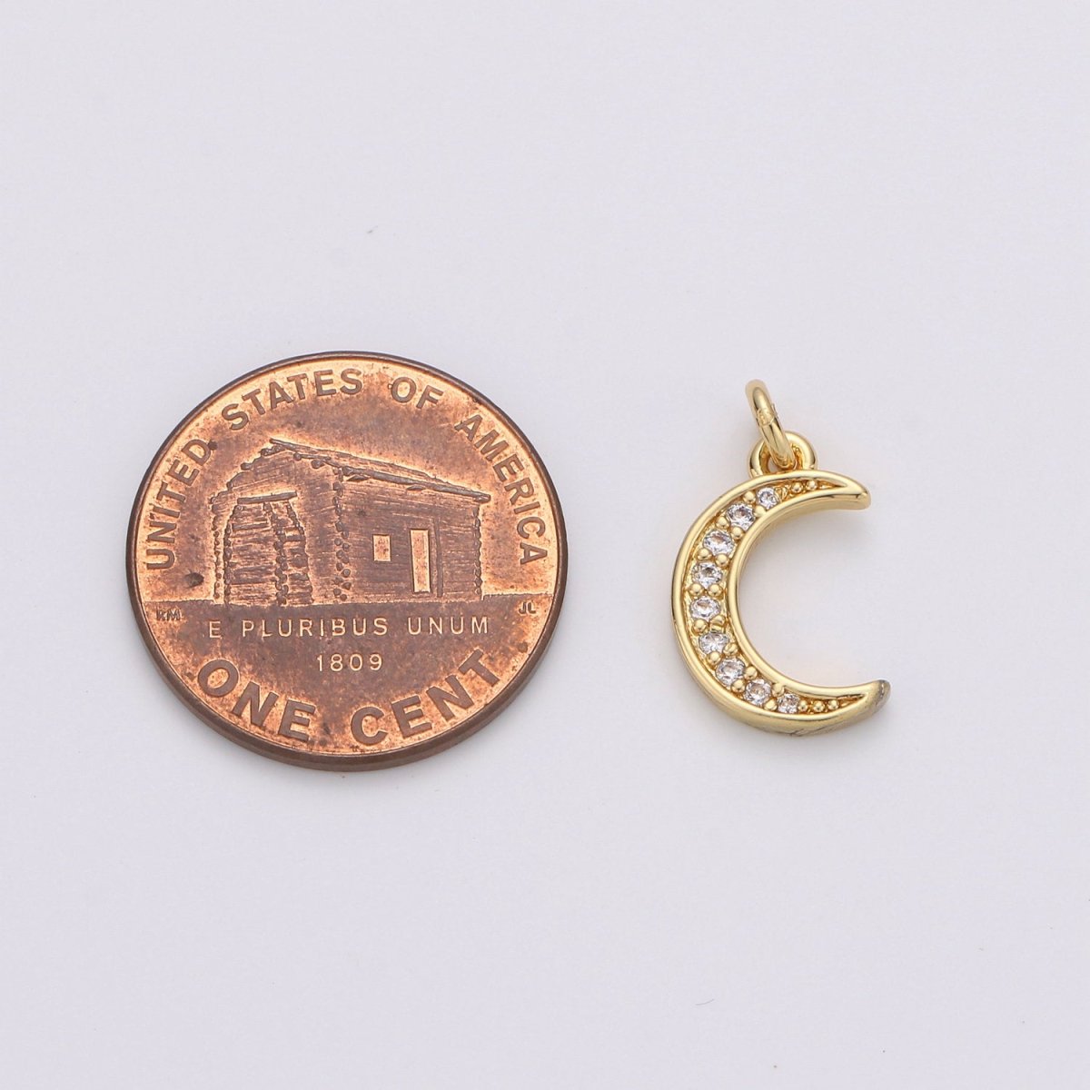 Dainty Crescent Tiny CZ Charm - Micro Pave Gold Moon Charm in 24k Gold Filled celestial Jewelry for Bracelet Earring Necklace Component D-505 - DLUXCA