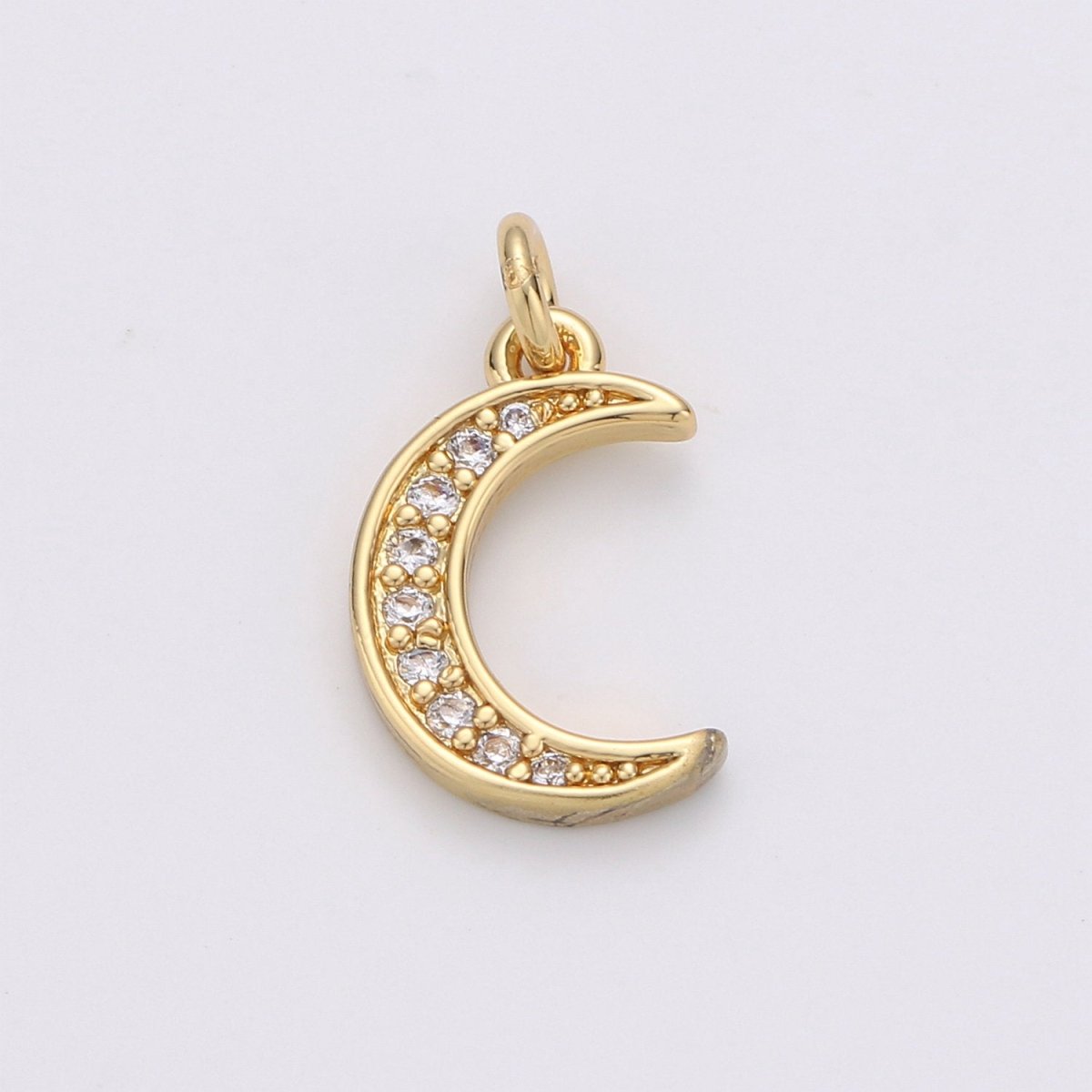 Dainty Crescent Tiny CZ Charm - Micro Pave Gold Moon Charm in 24k Gold Filled celestial Jewelry for Bracelet Earring Necklace Component D-505 - DLUXCA