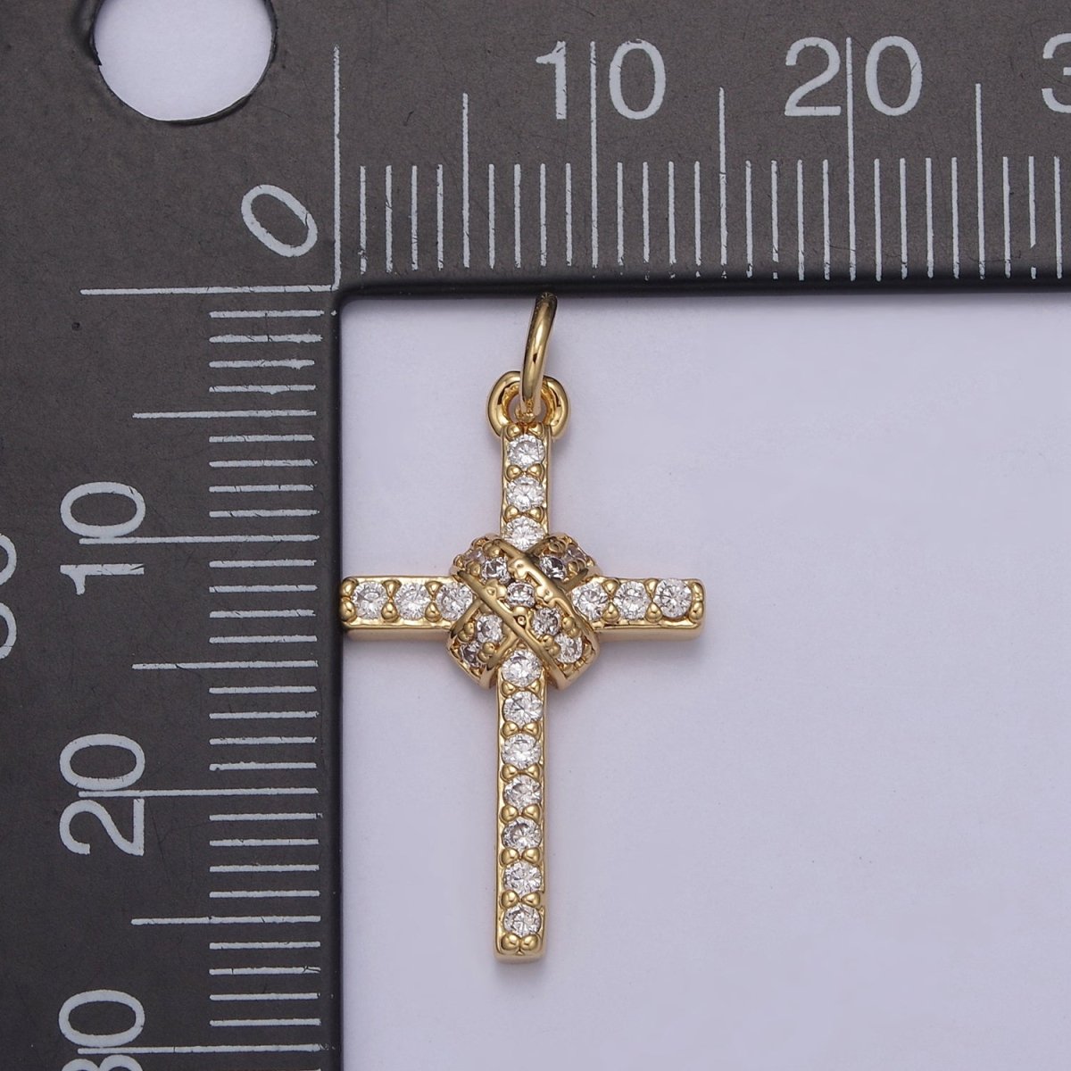 Dainty Cross Charm 18K Gold Filled Cross Pendant with Clear Cubic Zirconia Micro Pave Religious Jewelry Making N-856 - DLUXCA