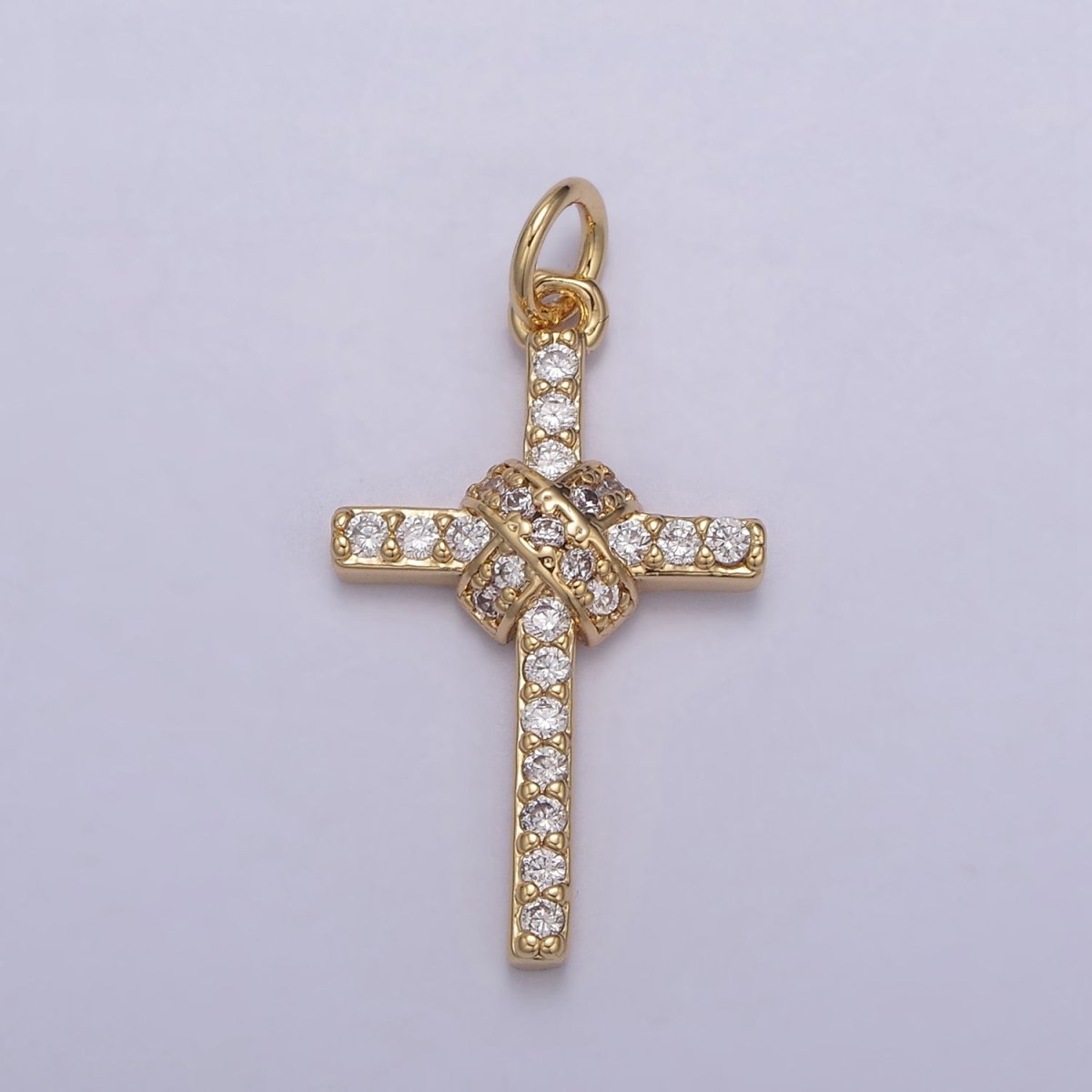 Dainty Cross Charm 18K Gold Filled Cross Pendant with Clear Cubic Zirconia Micro Pave Religious Jewelry Making N-856 - DLUXCA