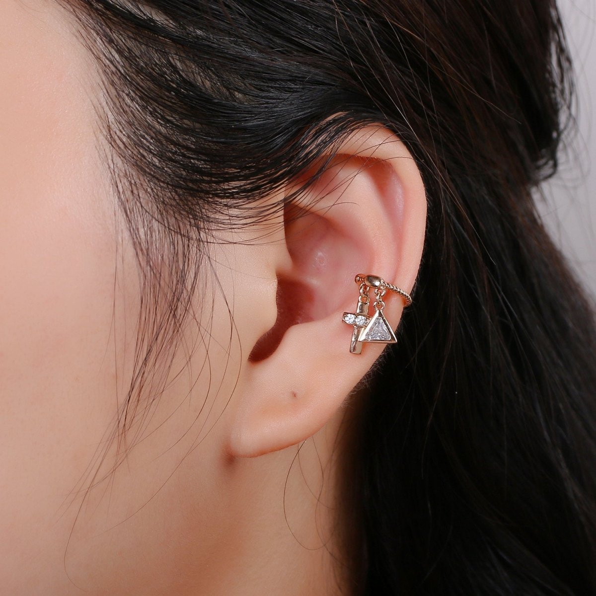 Dainty Cross Gold ear cuff, Cubic ear cuff, cz gold ear cuff, CZ ear cuff gold, Non pierced ear cuff, Conch ear cuff, cz gold wrap earring AI-126 - DLUXCA