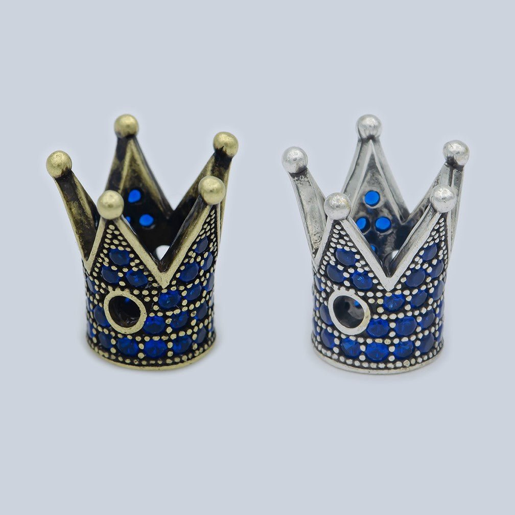 Dainty Crown Bead Spacer CZ Blue Crystal Small Simple King Crown Model Jewelry Making Beads B-579, B-580 - DLUXCA