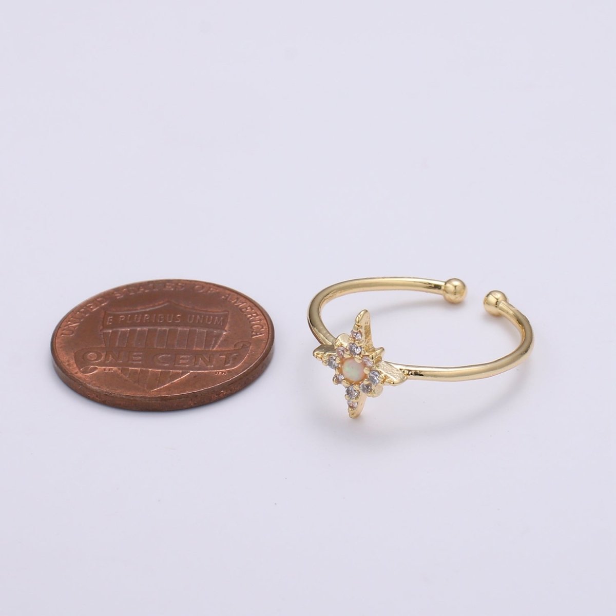 Dainty Crystal Compass Gold Filled Adjustable Ring R-248 - DLUXCA