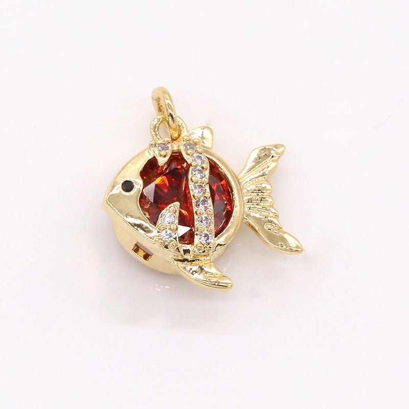 Dainty Crystal Gold Fish Charm CZ Golden Rare Animal Nature Micro Pave Charm Pendant GP-201 GP-202 GP-333 - DLUXCA