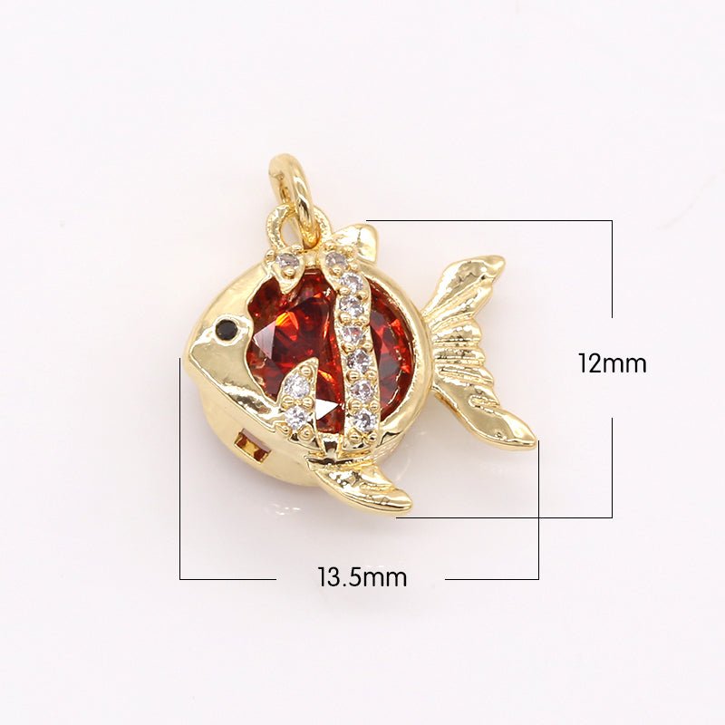 Dainty Crystal Gold Fish Charm CZ Golden Rare Animal Nature Micro Pave Charm Pendant GP-201 GP-202 GP-333 - DLUXCA