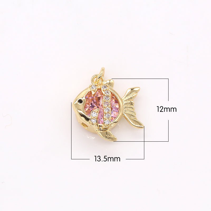 Dainty Crystal Gold Fish Charm CZ Golden Rare Animal Nature Micro Pave Charm Pendant GP-201 GP-202 GP-333 - DLUXCA