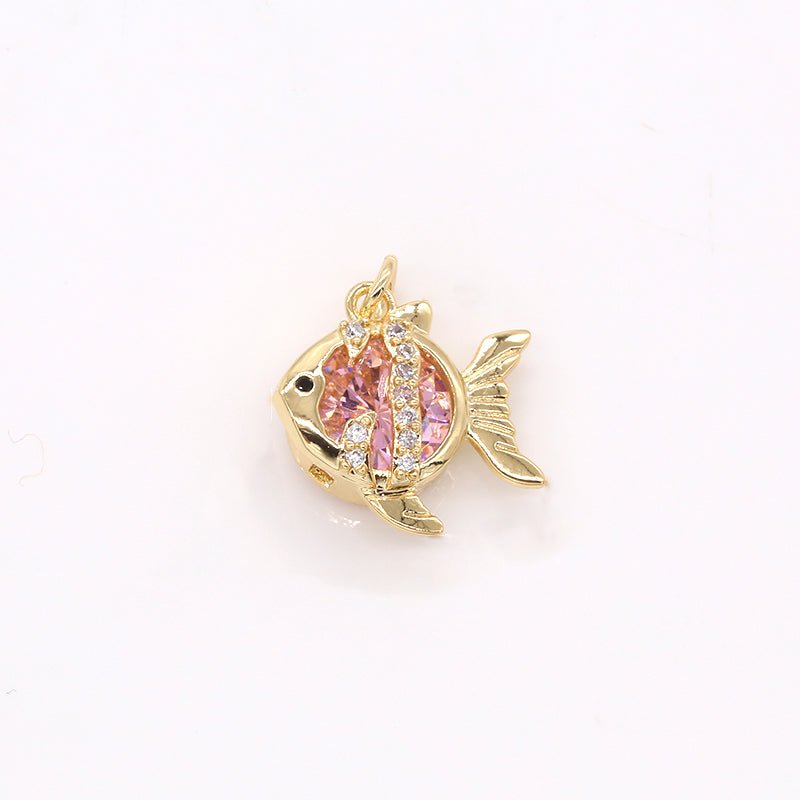 Dainty Crystal Gold Fish Charm CZ Golden Rare Animal Nature Micro Pave Charm Pendant GP-201 GP-202 GP-333 - DLUXCA