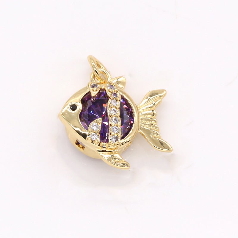 Dainty Crystal Gold Fish Charm CZ Golden Rare Animal Nature Micro Pave Charm Pendant GP-201 GP-202 GP-333 - DLUXCA