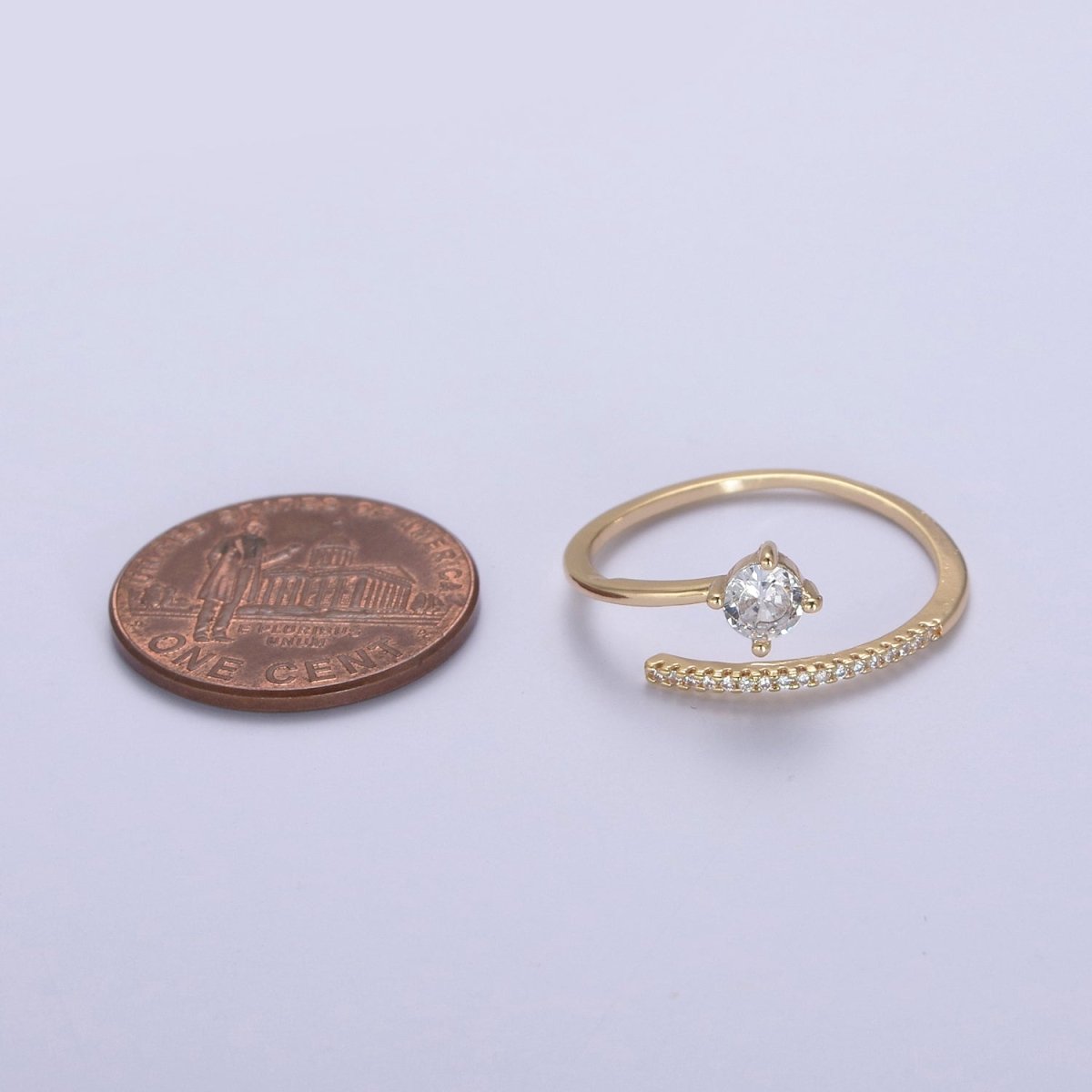 Dainty Crystal Zirconia CZ Stone Open Ring, Minimalist 16K Gold Filled Promise Ring, Adjustable Open Stacking Ring For Valentine Anniversary | U-422 - DLUXCA