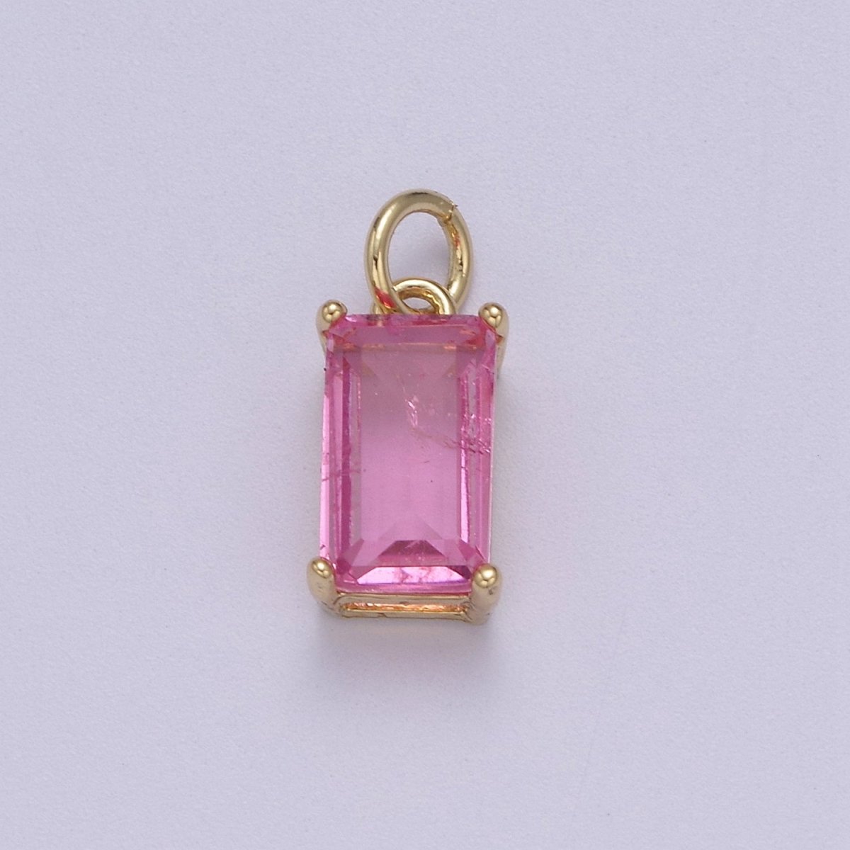 Dainty Cubic AB, Yellow, Blue, Teal, Green, Pink, Red 24k Gold Filled Solitaire Micro Pave Pendant Rectangle Emerald Diamond Cut Square Cz Stone Pendant for Birthstone Add on Charm C-707,C-712,C-713,C-716,C-743,C-773~C-779 - DLUXCA