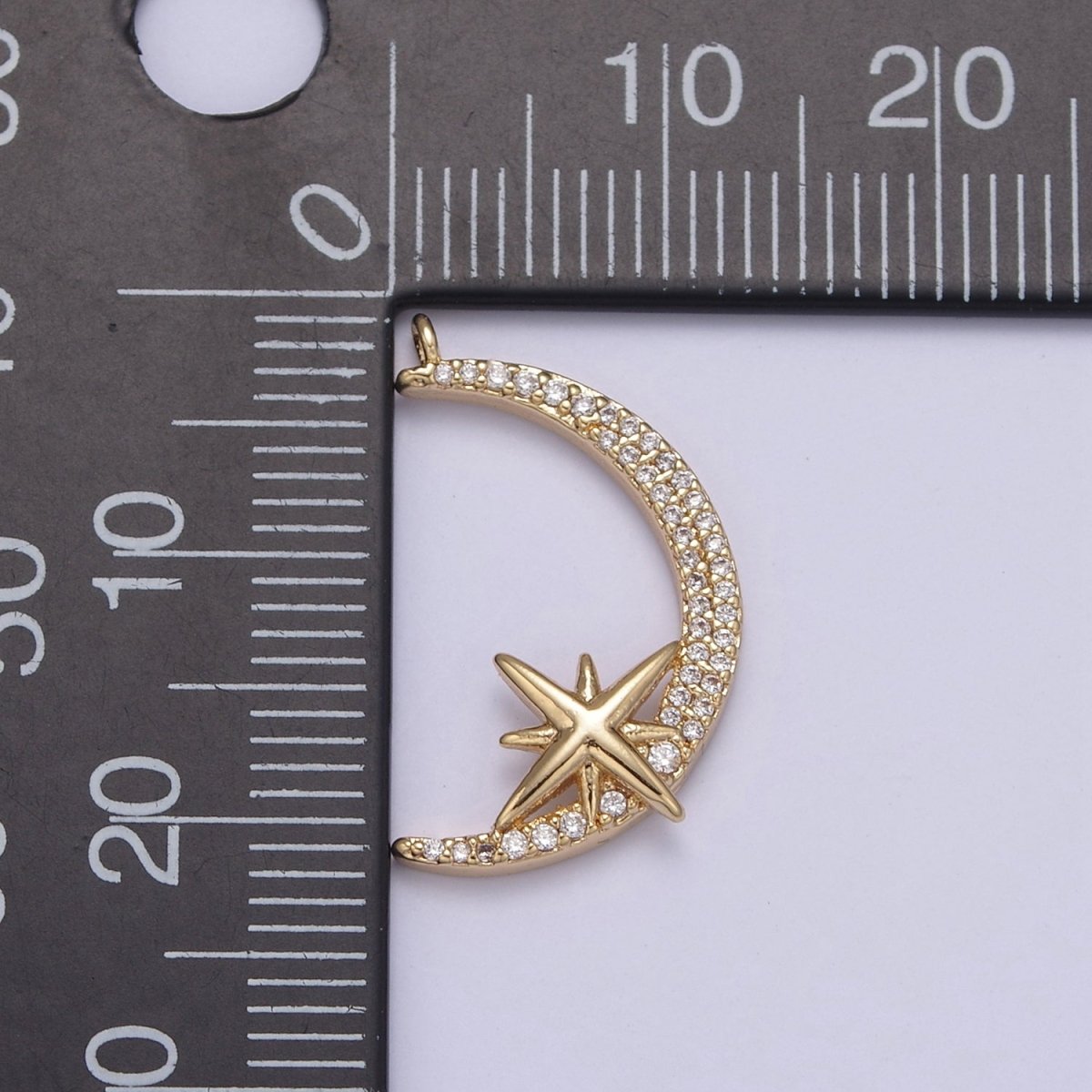 Dainty Cubic Crescent Moon Charm 24k Gold Filled Star Celestial Jewelry pendant N-681 - DLUXCA