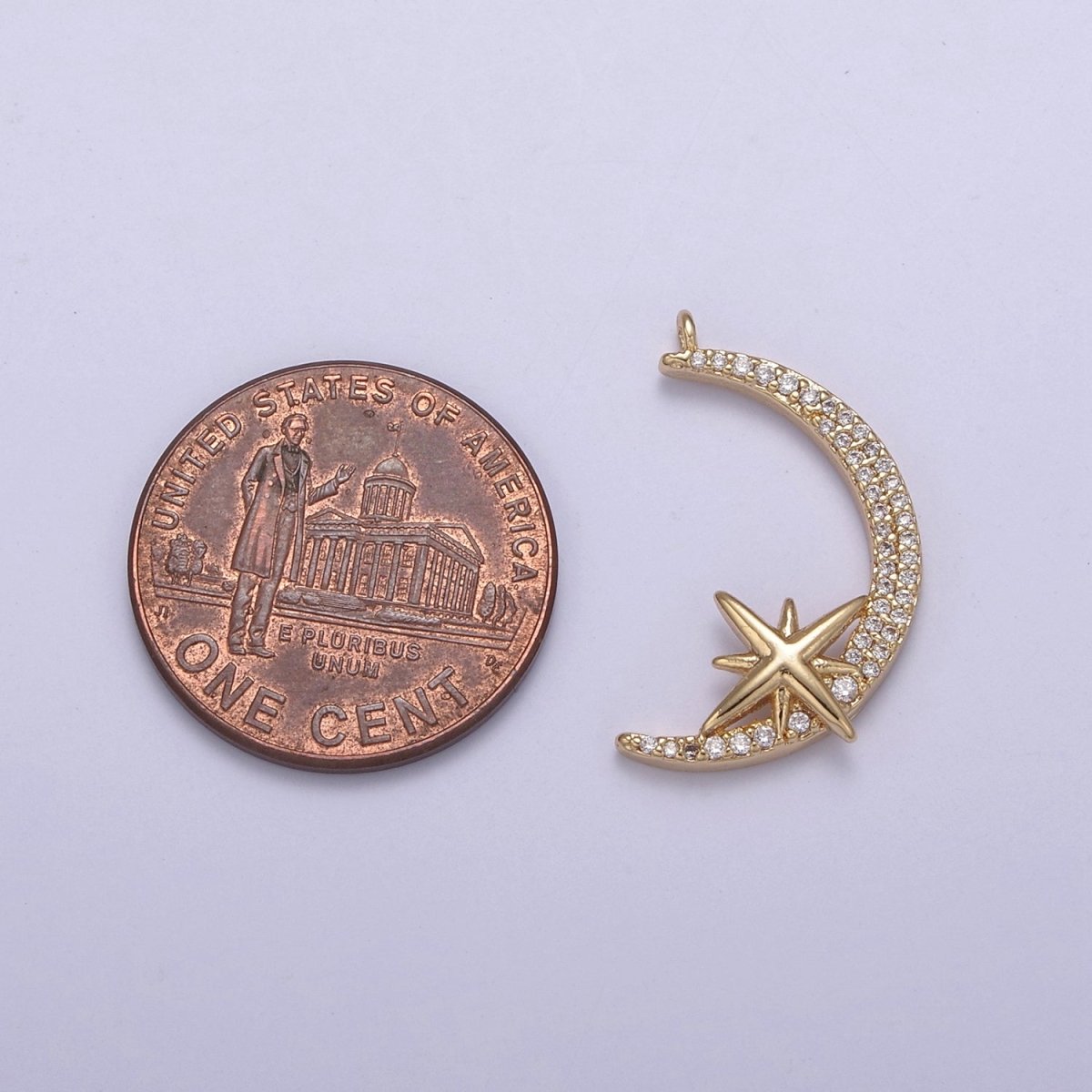 Dainty Cubic Crescent Moon Charm 24k Gold Filled Star Celestial Jewelry pendant N-681 - DLUXCA