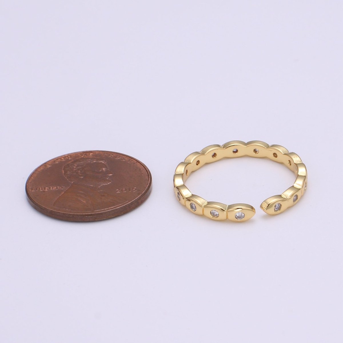 Dainty Cubic Mini Ring Simple Gold Charm, CZ Ring, Open Adjustable ring O-291 - DLUXCA