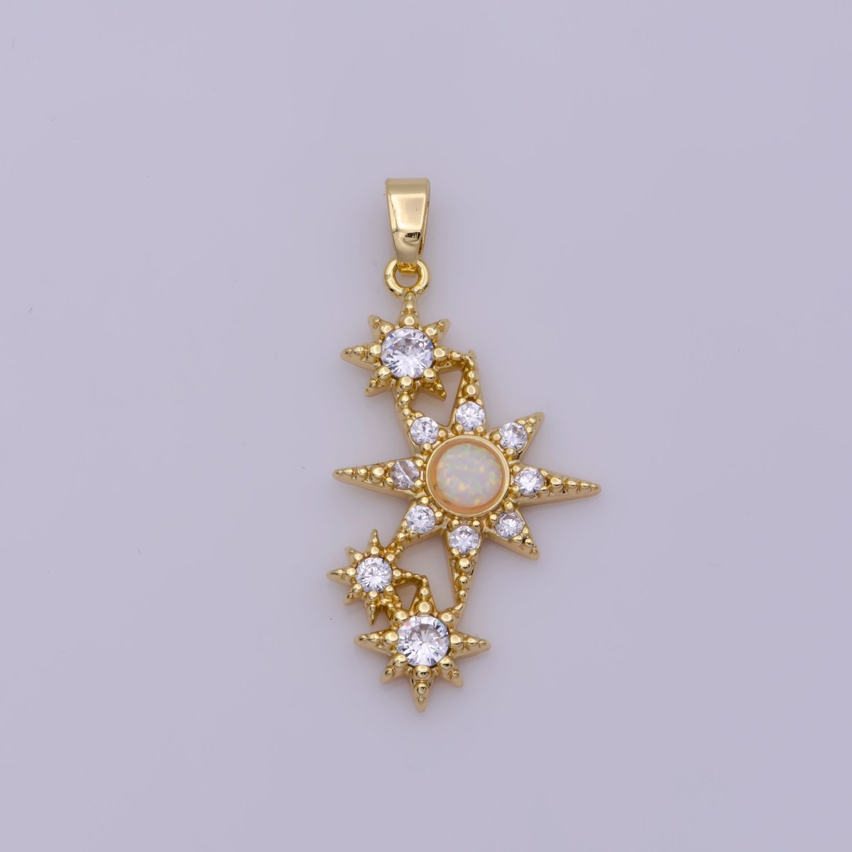 Dainty Cubic Opal Stone Gold Filled North Star Charm Necklace Starburst Charm Necklace, Earring Bracelet Component N-499 N-500 - DLUXCA