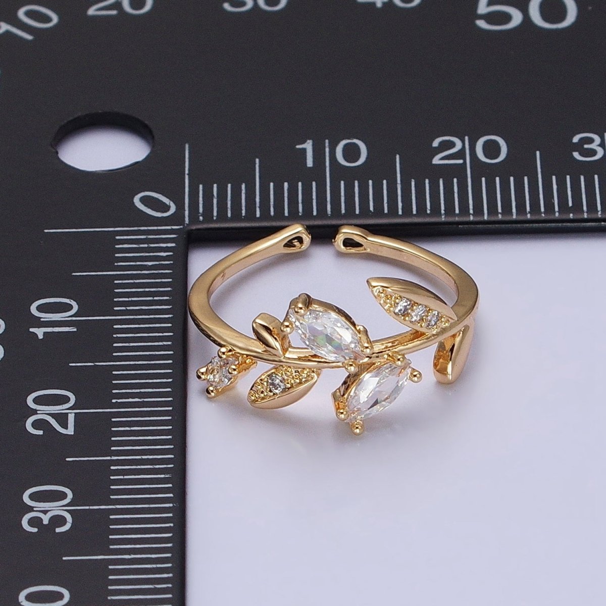 Dainty Cubic Zirconia Olive Leaf Adjustable Ring Silver Ring CZ Wrap around Ring, Minimalist Jewelry Y-621 Y-622 - DLUXCA