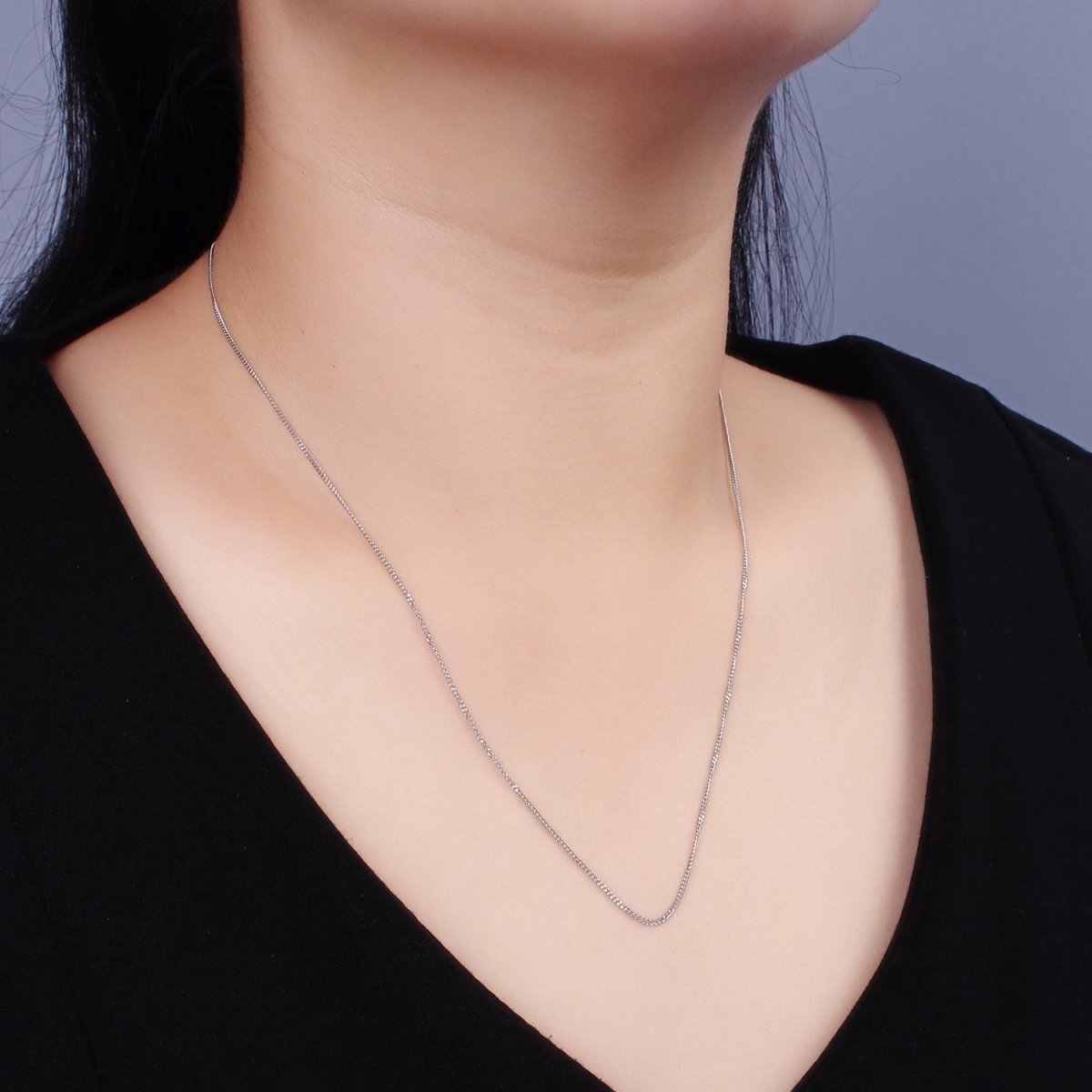 Dainty Curb Chain Necklace Stainless Steel 20 inch Necklace in Silver | WA-2388 - DLUXCA