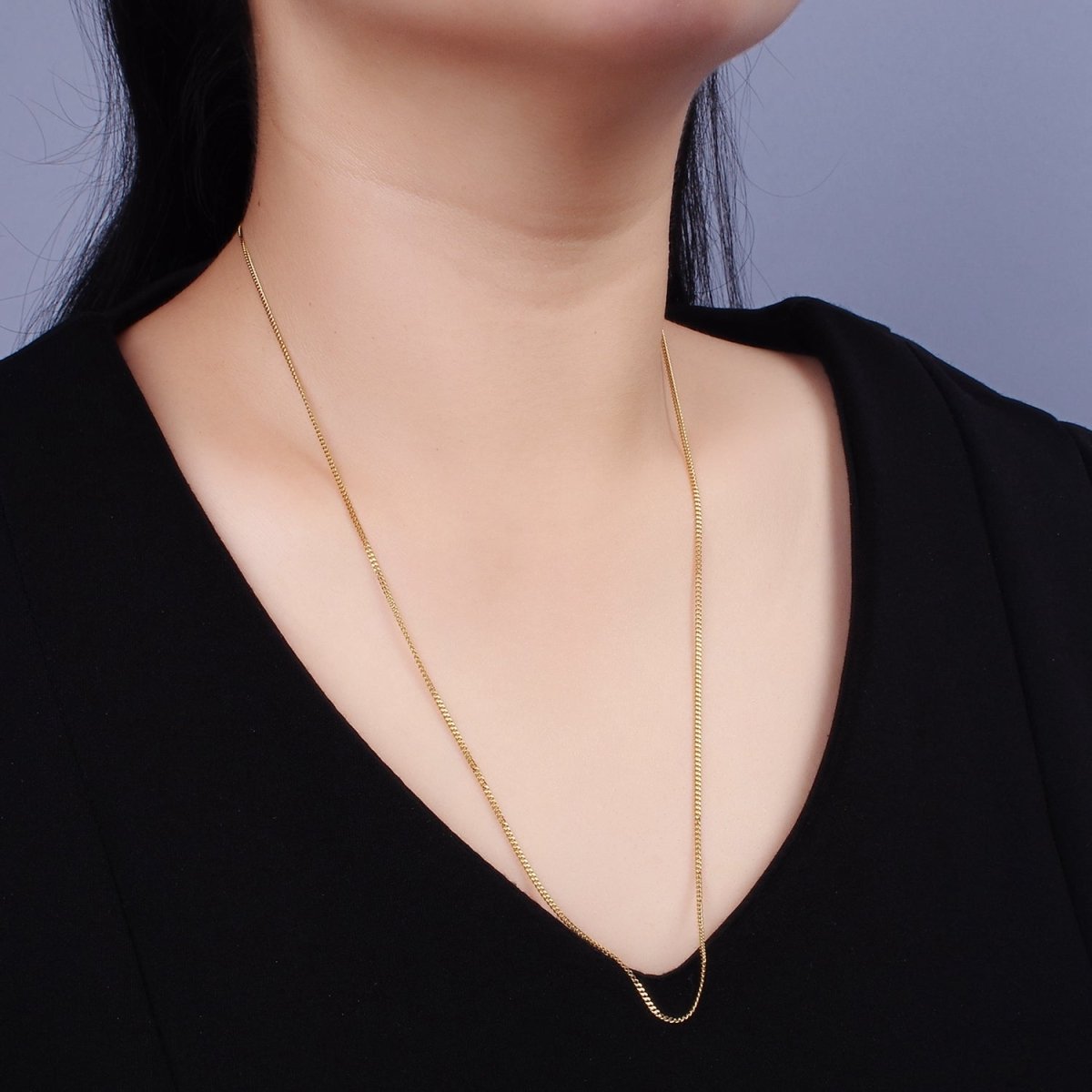 Dainty Curb Chain Necklace Stainless Steel 23.8 inch Necklace in Gold | WA-2361 - DLUXCA