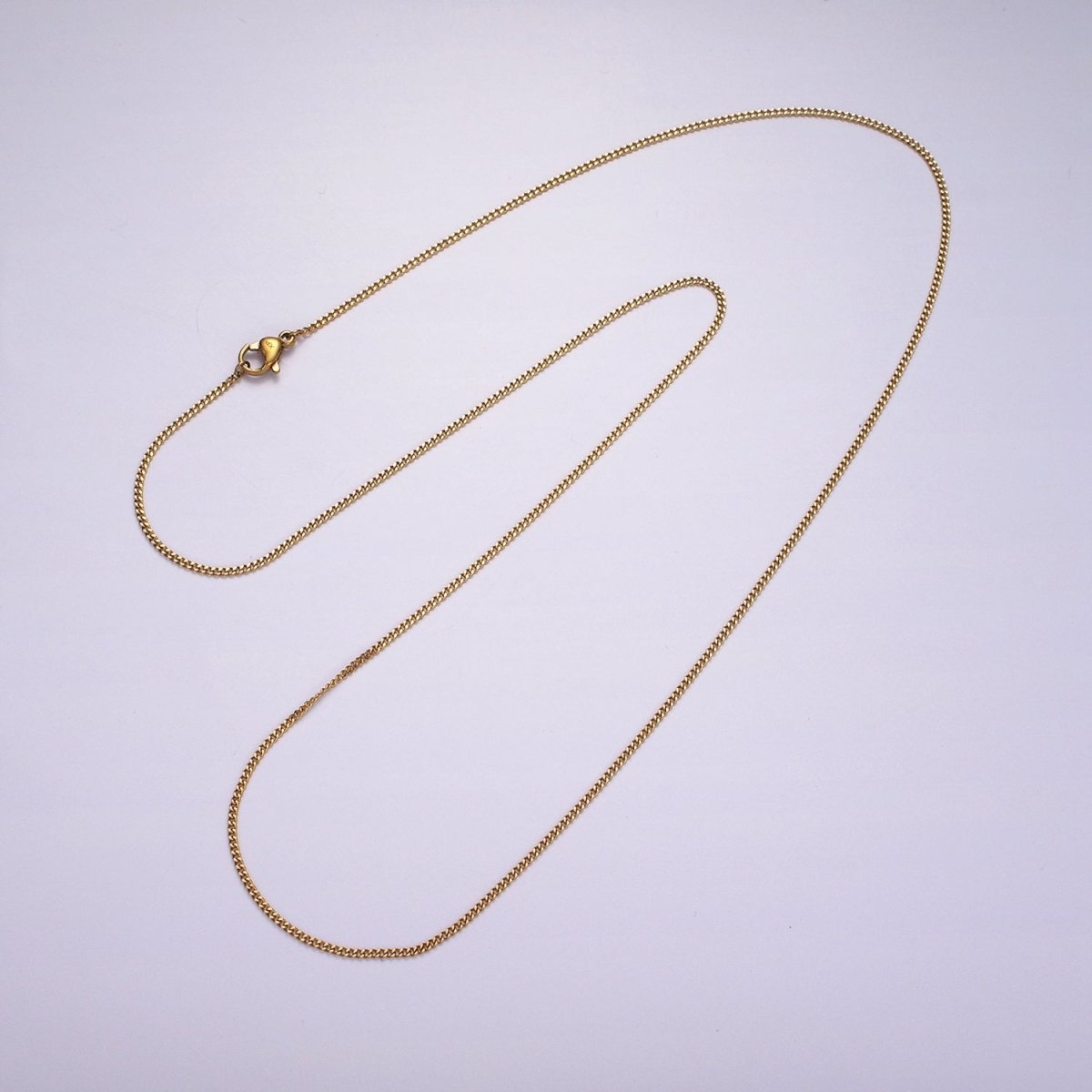 Dainty Curb Chain Necklace Stainless Steel 23.8 inch Necklace in Gold | WA-2361 - DLUXCA