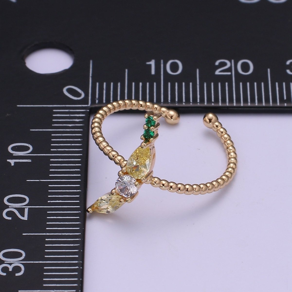 Dainty Cute Banana CZ Bubble Band Adjustable Ring O-324 - DLUXCA