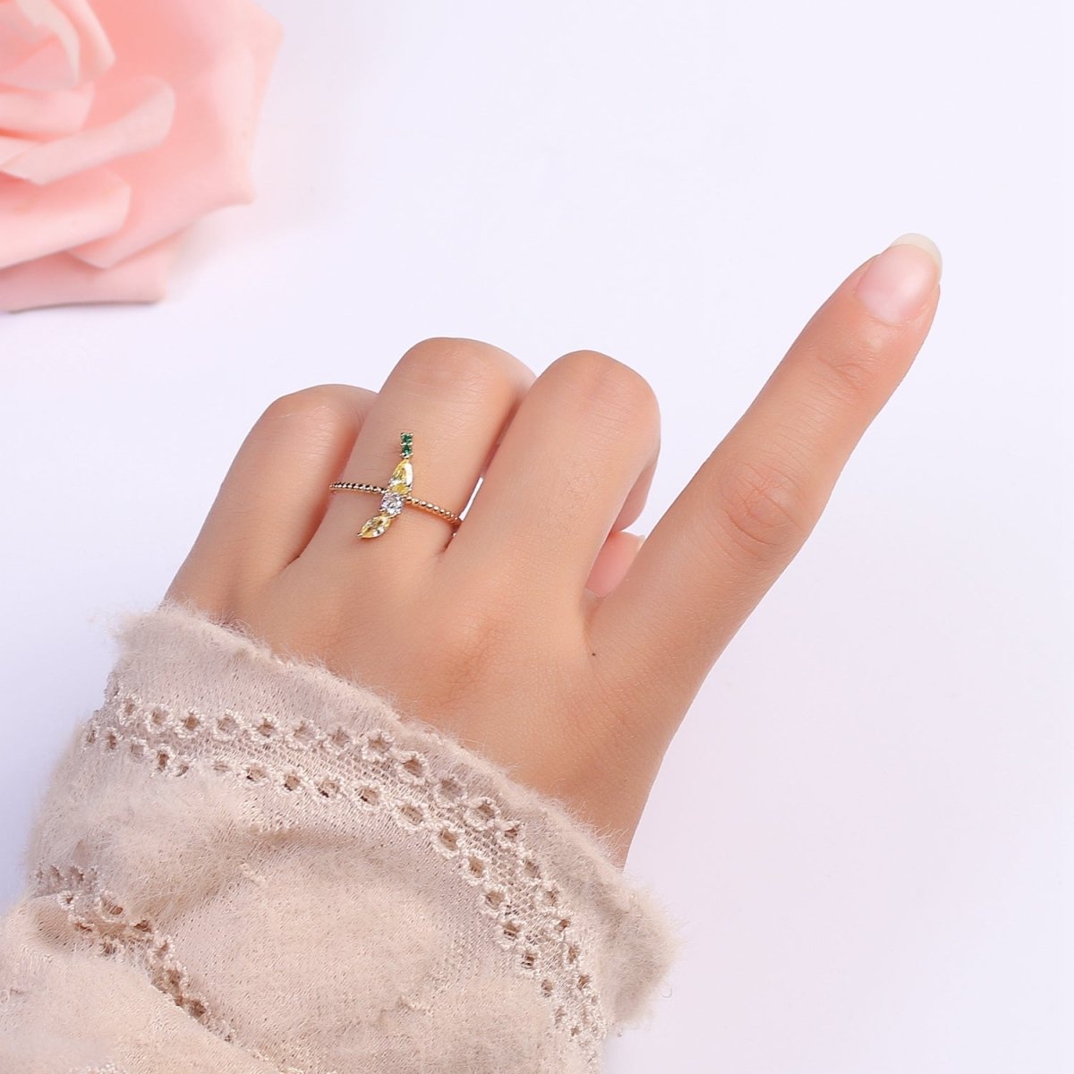 Dainty Cute Banana CZ Bubble Band Adjustable Ring O-324 - DLUXCA