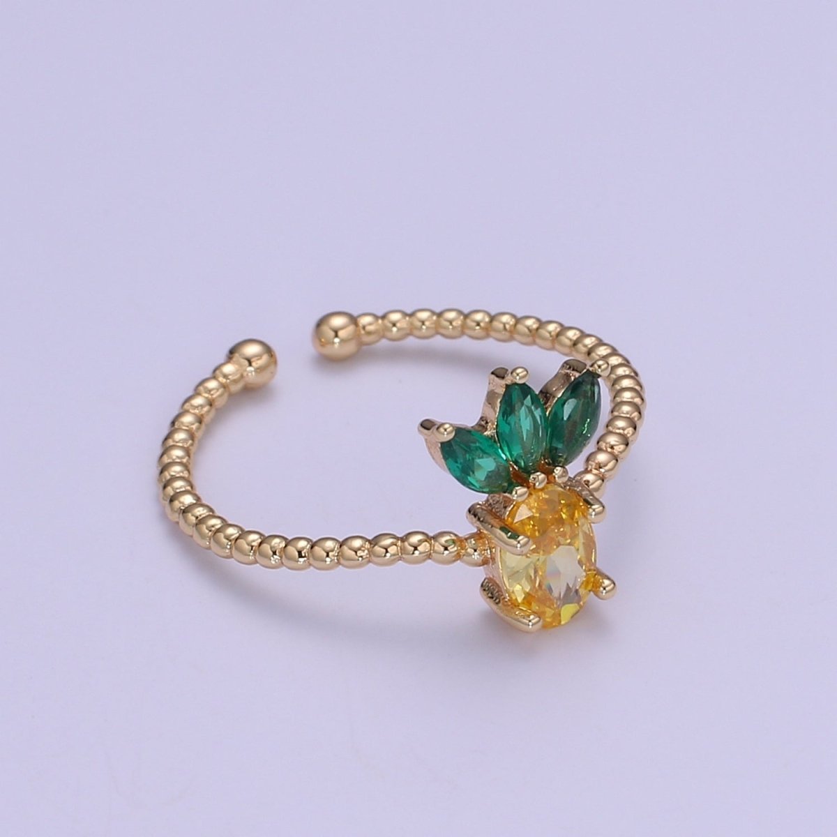 Dainty Cute Pineapple CZ Bubble Band Adjustable Ring O-323 - DLUXCA
