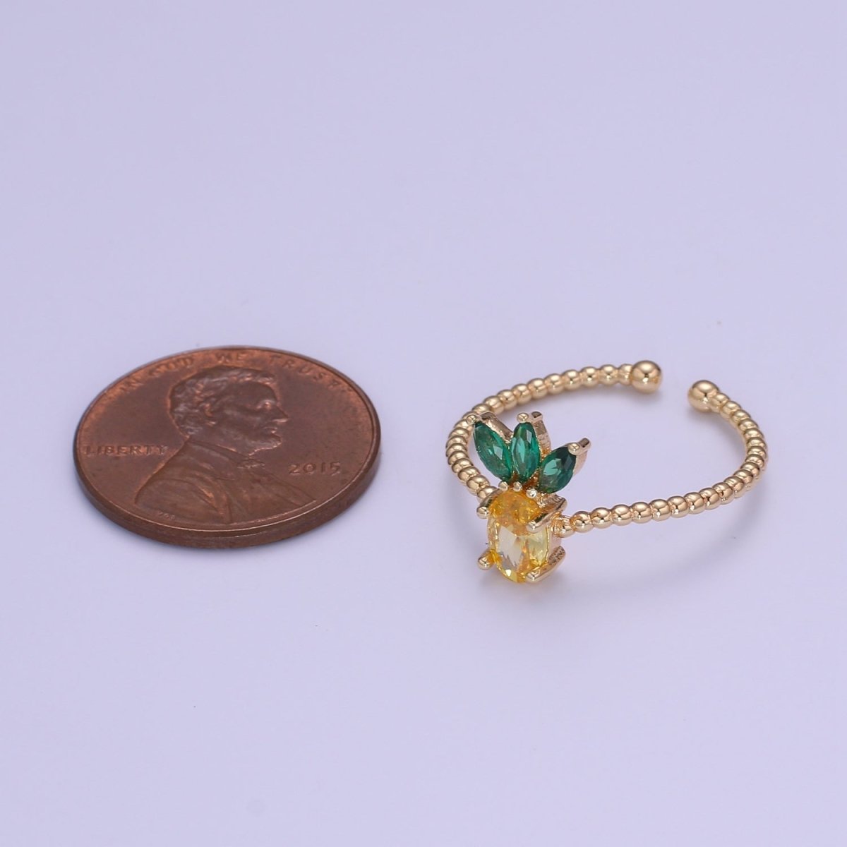 Dainty Cute Pineapple CZ Bubble Band Adjustable Ring O-323 - DLUXCA