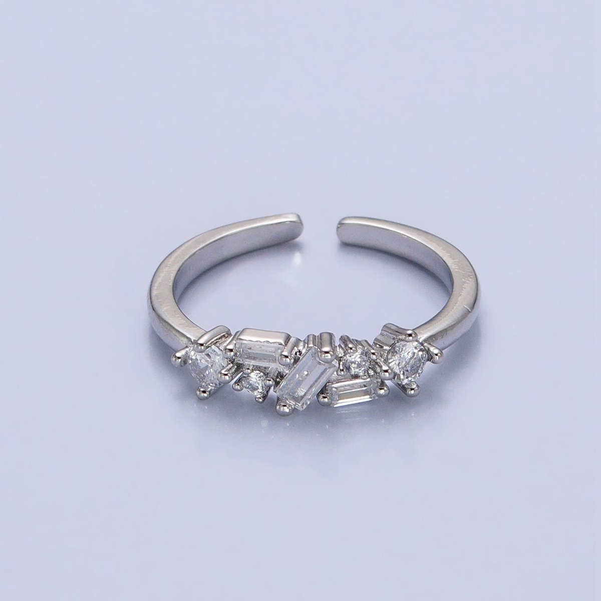 Dainty CZ Baguette Cluster Ring Daily Minimalist Jewelry Open Adjustable Ring O-1942~O-1949 - DLUXCA