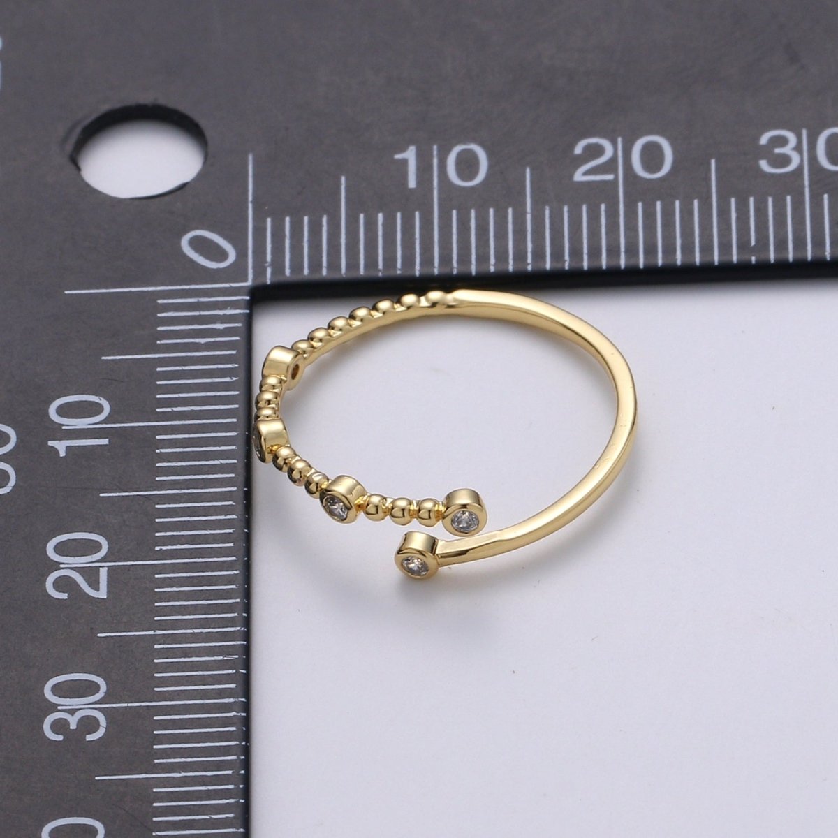 Dainty Cz Circle Bubble Chain Ring Round Open Cuff Ring Open Adjustable Gold Ring R-132 - DLUXCA