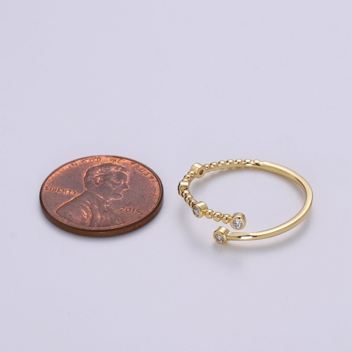 Dainty Cz Circle Bubble Chain Ring Round Open Cuff Ring Open Adjustable Gold Ring R-132 - DLUXCA