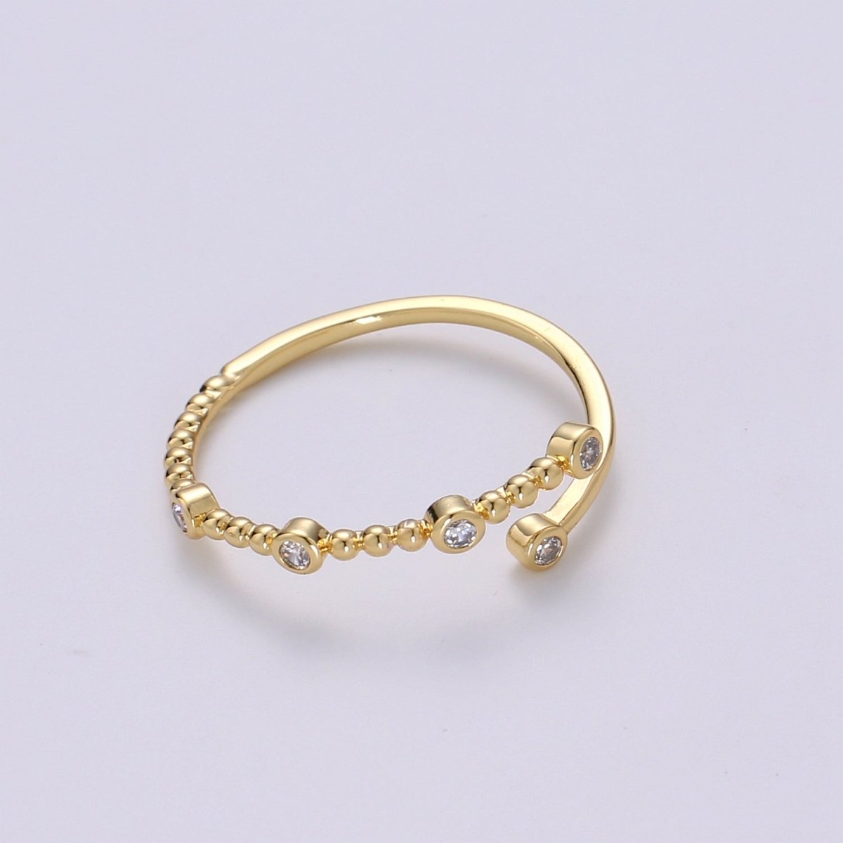 Dainty Cz Circle Bubble Chain Ring Round Open Cuff Ring Open Adjustable Gold Ring R-132 - DLUXCA