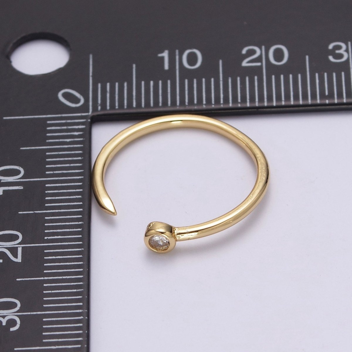 Dainty Cz Circle End Ring Round Cuff Ring Open Adjustable Gold Ring U-160 - DLUXCA