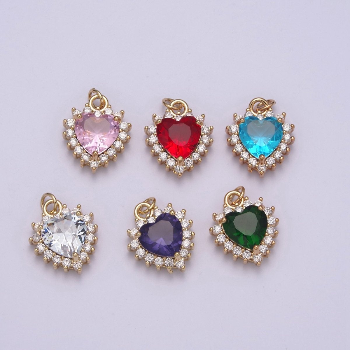 Dainty Cz Crystal Heart Shape Charm Pendant, Cubic Zirconia Crystal Heart Shape Jewelry Pendant Charm Wholesale N-289 - N-294 - DLUXCA