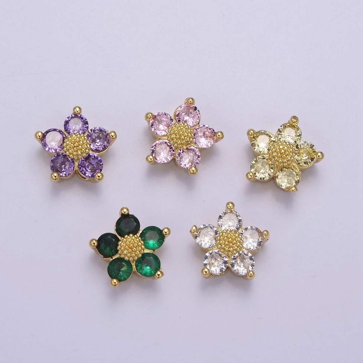 Dainty CZ Flower Spacer Bead, Gold Floral Spacer Beads Pink Clear Purple Green CZ Spacer Beads, Small Daisy Spacers for Bracelet Necklace B-088 B-136 B-171 B-176 B-177 - DLUXCA