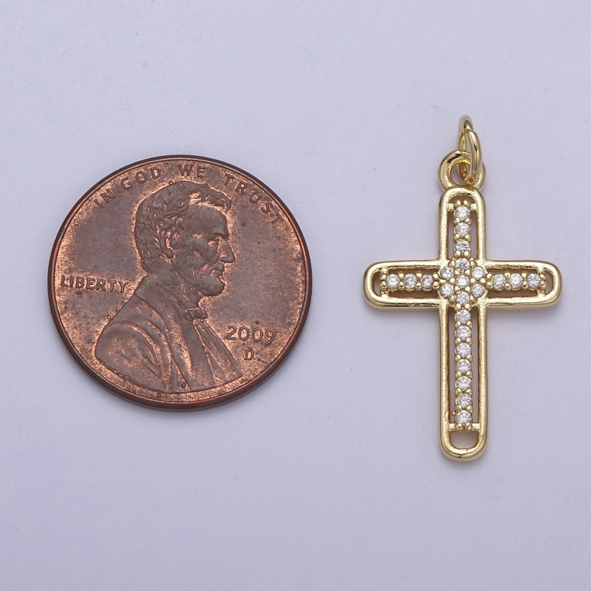Dainty Cz Gold Cross Charm for Add on Religious Pendant C-672 - DLUXCA
