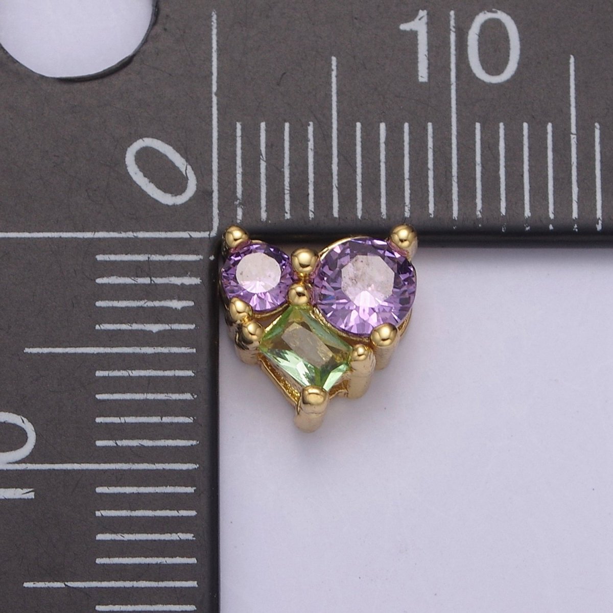 Dainty CZ Heart Bead Spacer for Bracelet Necklace Supply Purple Green Cubic Zirconia Stone Charm B-169 B-172 - DLUXCA