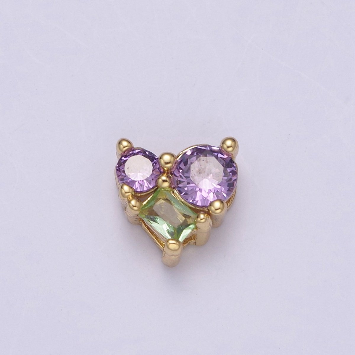 Dainty CZ Heart Bead Spacer for Bracelet Necklace Supply Purple Green Cubic Zirconia Stone Charm B-169 B-172 - DLUXCA