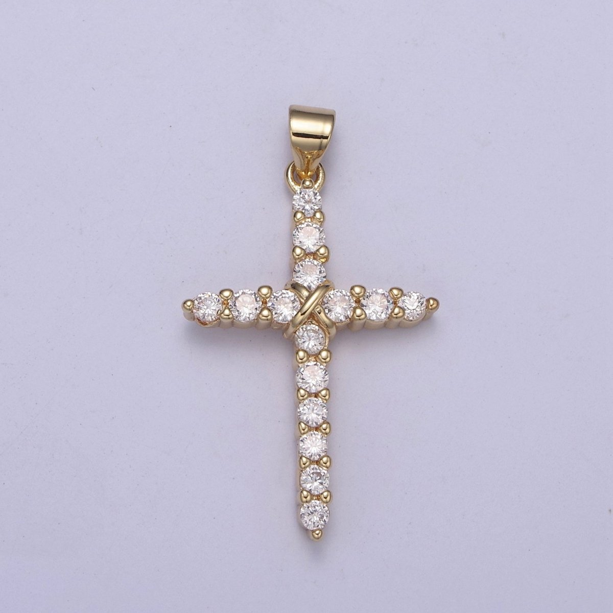 Dainty CZ Micro Pave Cross Pendant 14K Gold Filled Charm Cubic Zirconia Cross for Religious Jewelry Making H-399 - DLUXCA