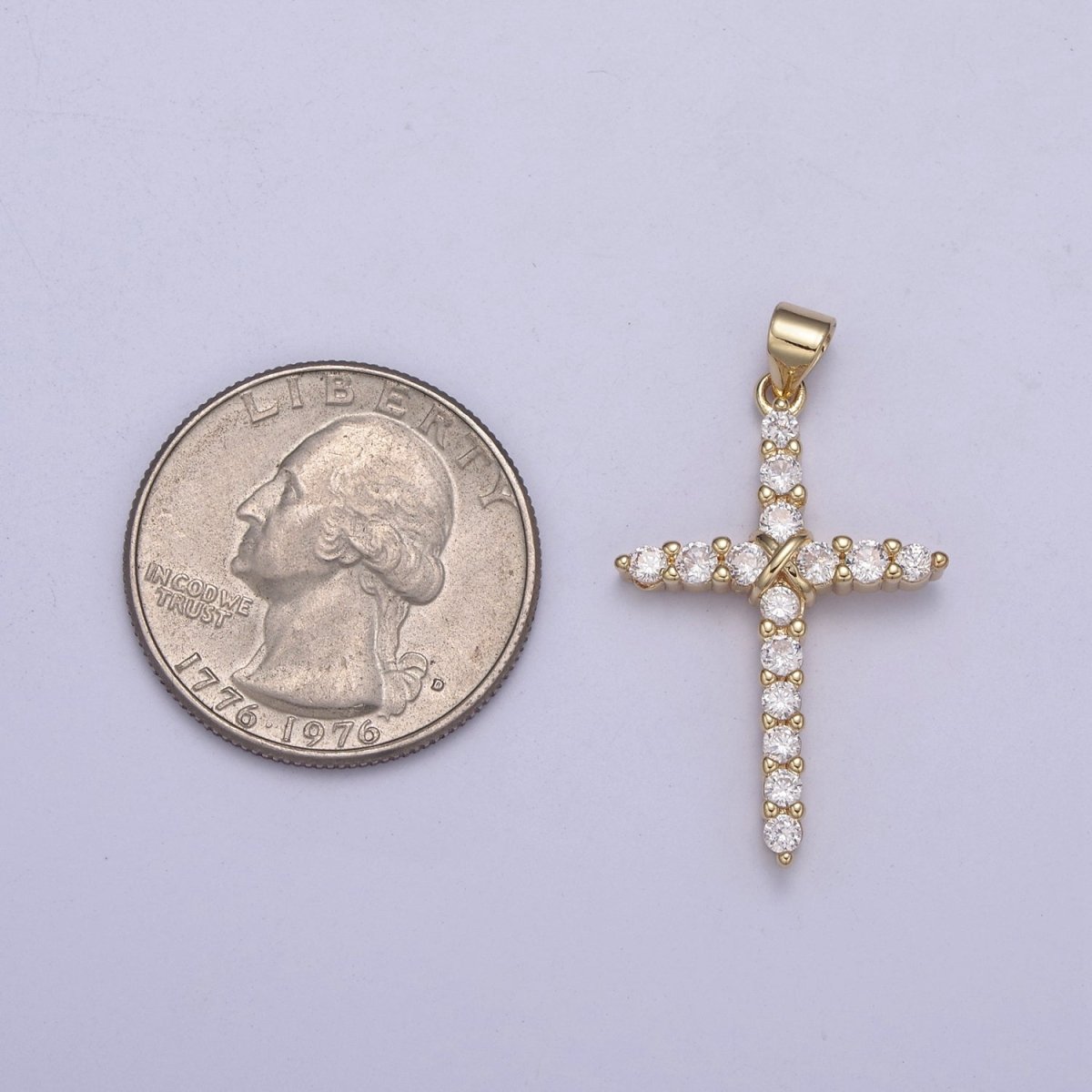 Dainty CZ Micro Pave Cross Pendant 14K Gold Filled Charm Cubic Zirconia Cross for Religious Jewelry Making H-399 - DLUXCA