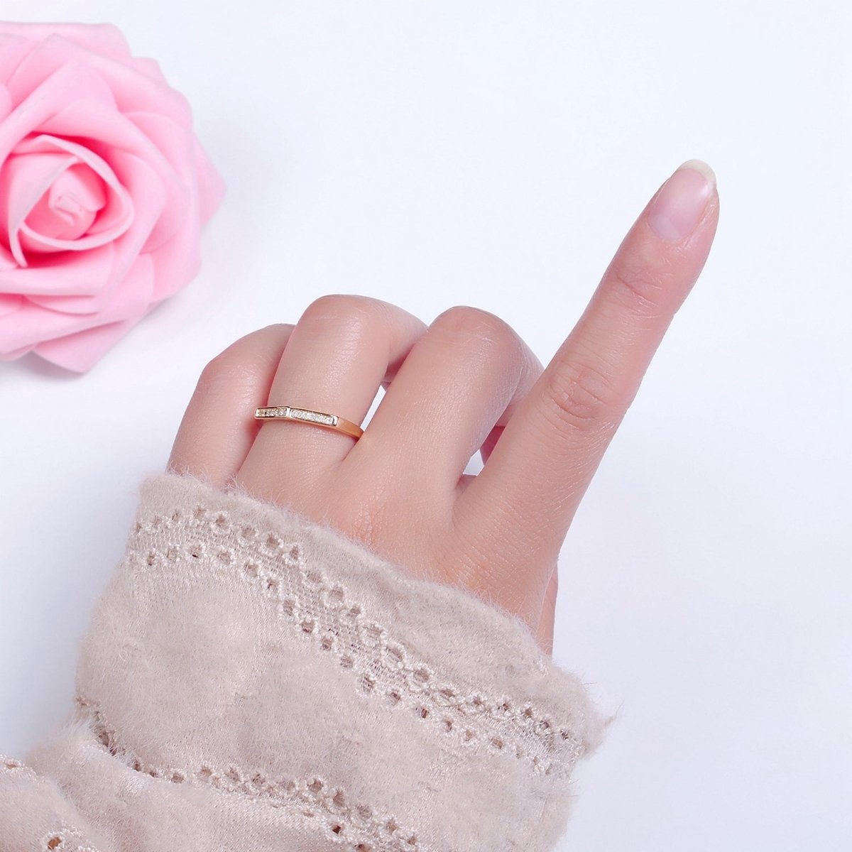 Dainty Cz Octagon Ring, Geometric Ring Dainty Gold Filled Ring, Stacking Ring O-2148 - DLUXCA