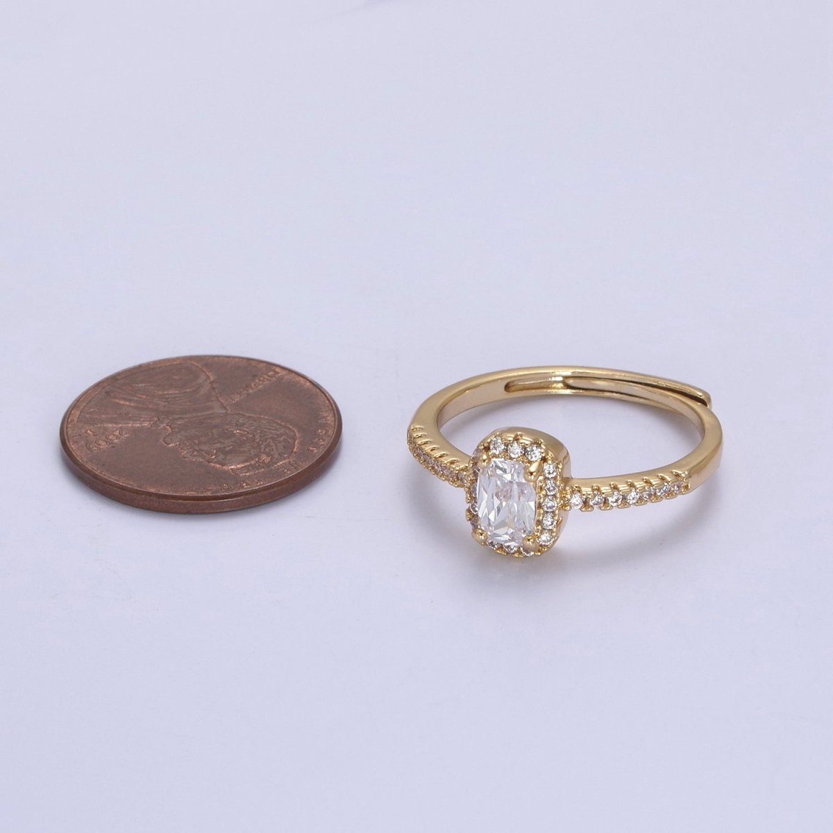 Dainty CZ Rectangle Ring Gold Ring Zircon Jewelry Rectangle Promise Ring Adjustable Ring Minimalist Jewelry U-499 - DLUXCA