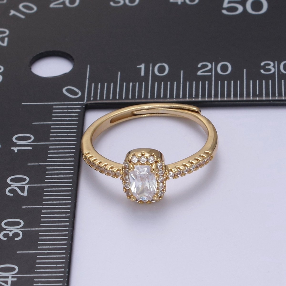 Dainty CZ Rectangle Ring Gold Ring Zircon Jewelry Rectangle Promise Ring Adjustable Ring Minimalist Jewelry U-499 - DLUXCA