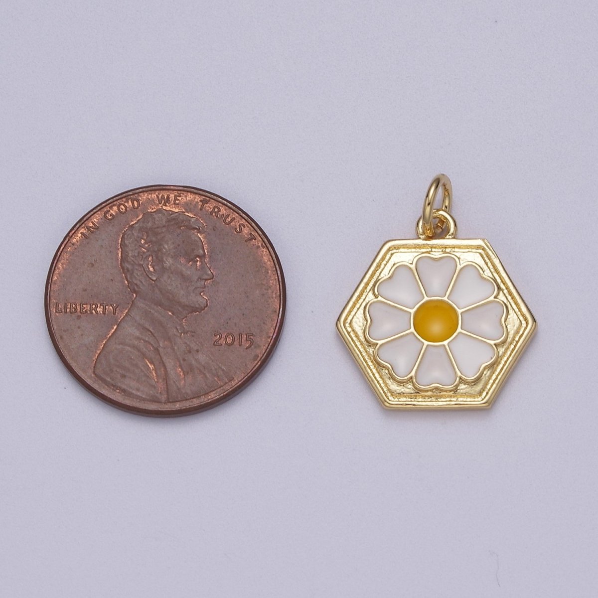 Dainty Daisy Charm Small Gold Filled Enamel Flower Pendant W-167 - DLUXCA