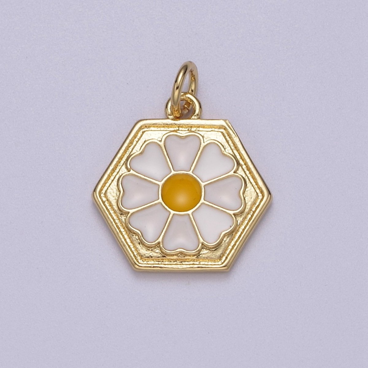 Dainty Daisy Charm Small Gold Filled Enamel Flower Pendant W-167 - DLUXCA