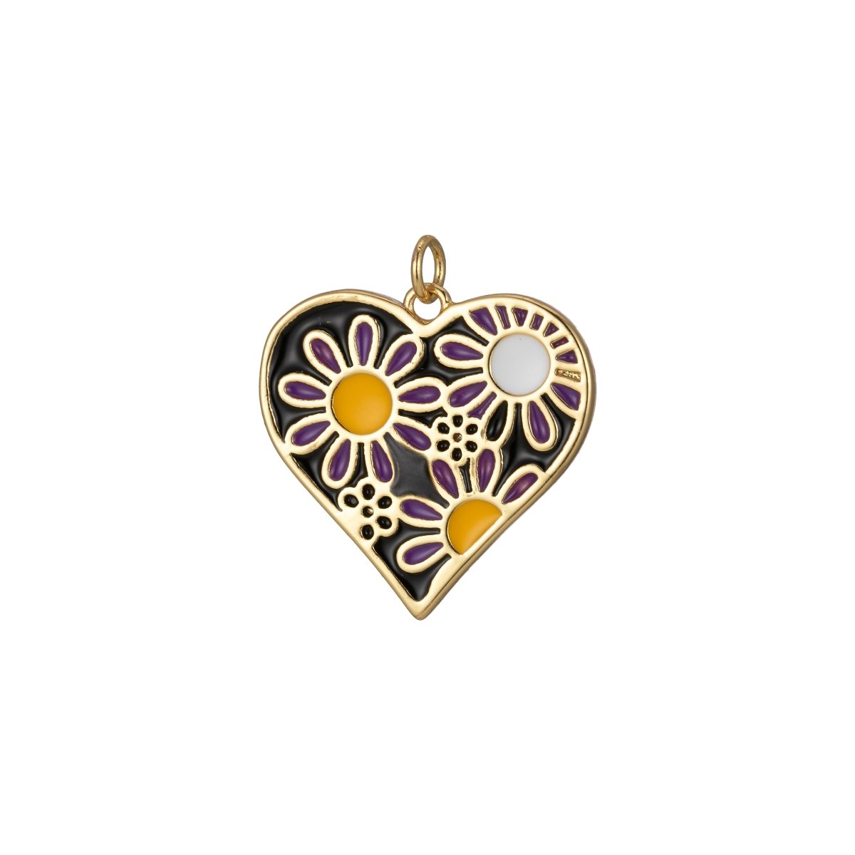 Dainty Daisy Flower Charm Enamel Heart Pendant Retro Design Inspired E-933 - E-936 - DLUXCA