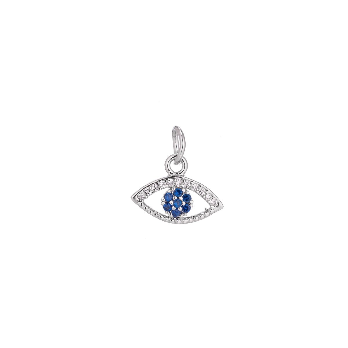 Dainty Delicate Tiny Evil Eye Charm Protection Necklace Micro Pave CZ Cubic Zirconia Blue Evil Eye Pendant 18kt Gold Filled / White Gold C-156 - DLUXCA