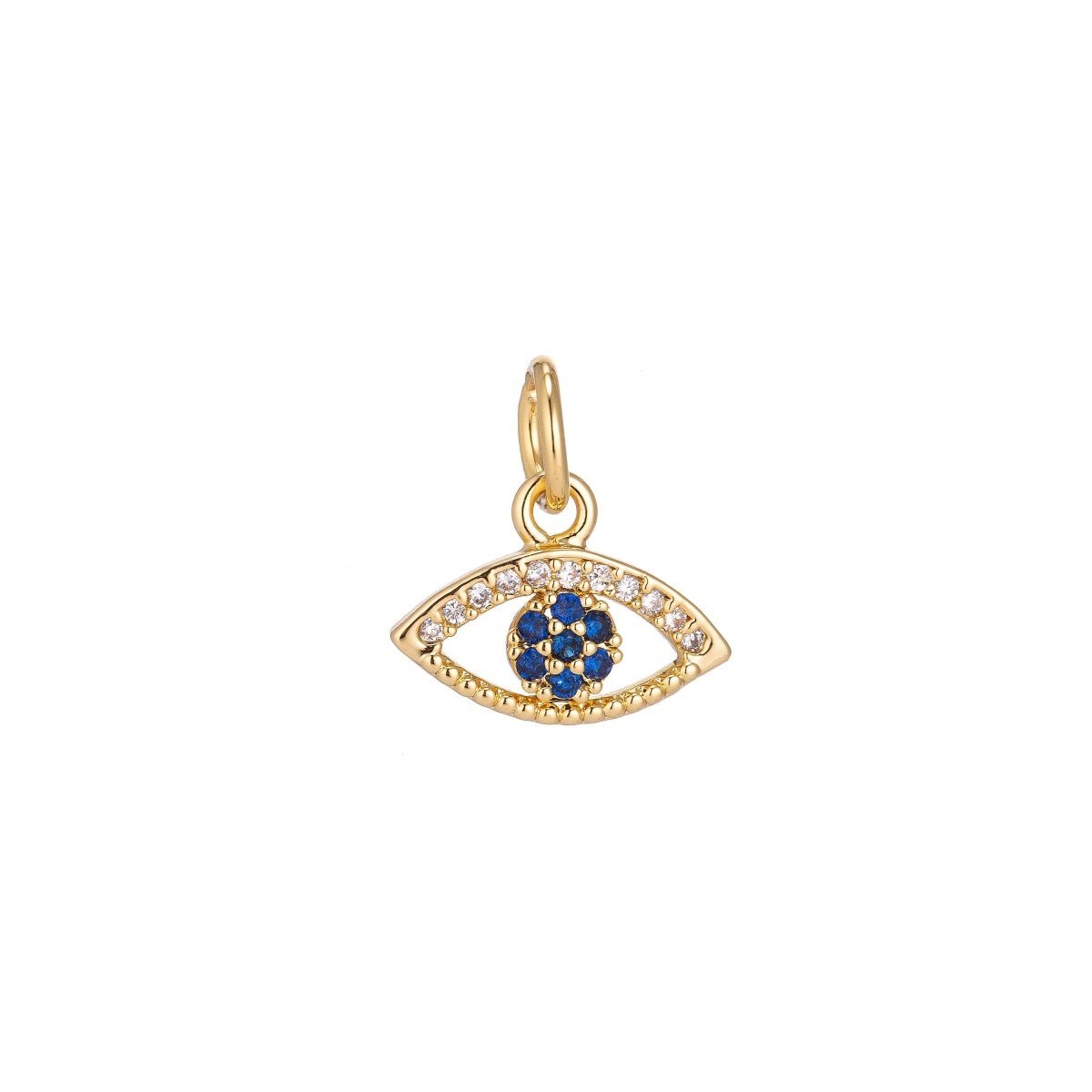 Dainty Delicate Tiny Evil Eye Charm Protection Necklace Micro Pave CZ Cubic Zirconia Blue Evil Eye Pendant 18kt Gold Filled / White Gold C-156 - DLUXCA