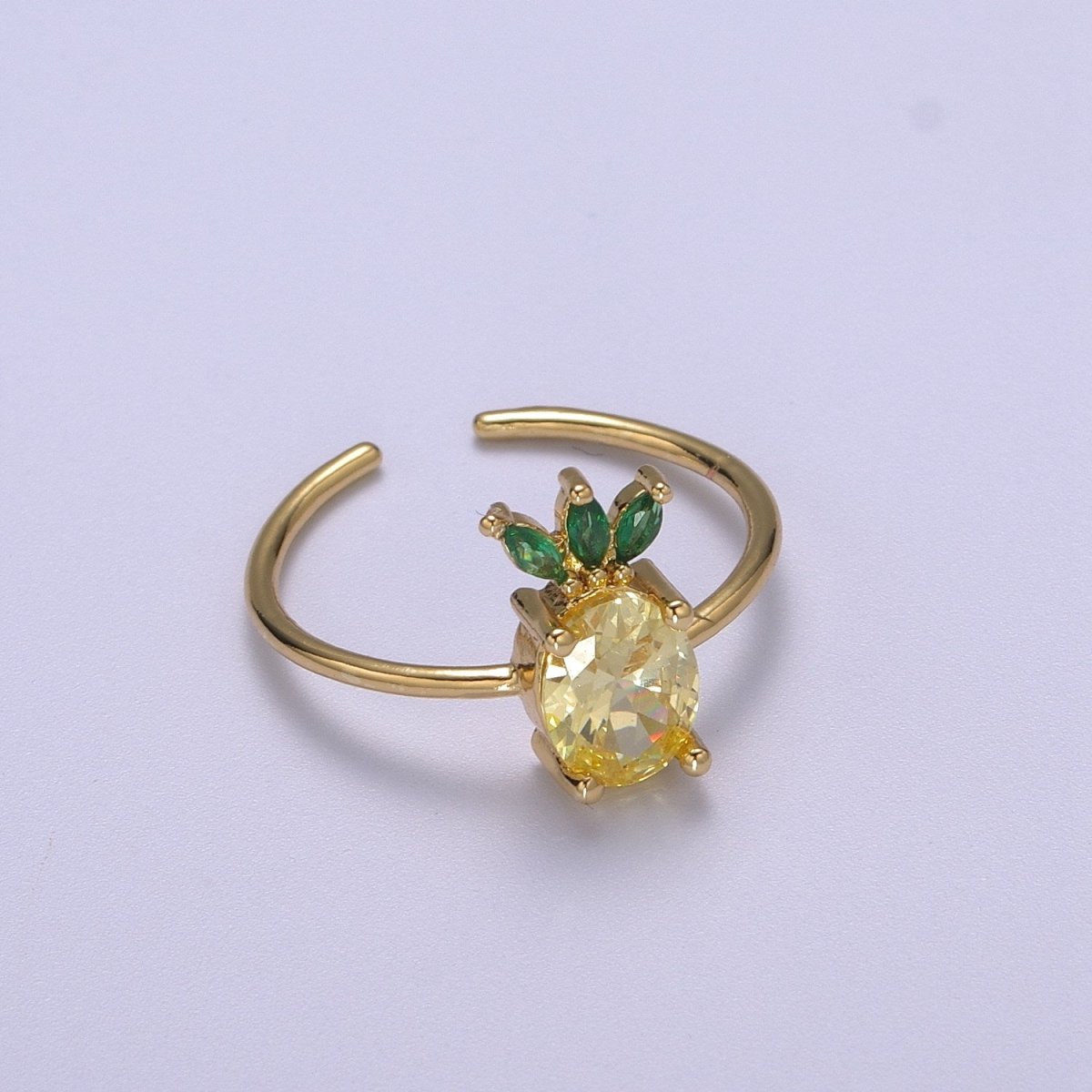Dainty Dole Pineapple CZ Gold Band Adjustable Ring S-217 - DLUXCA