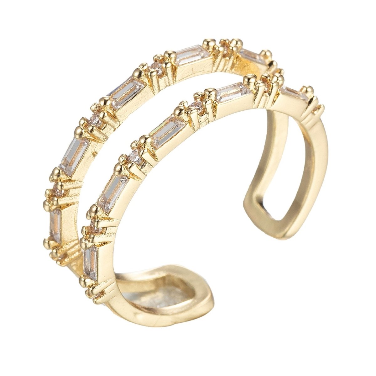 Dainty Double Band Baguette Gold Open Ring Stacking jewelry O-983 - DLUXCA
