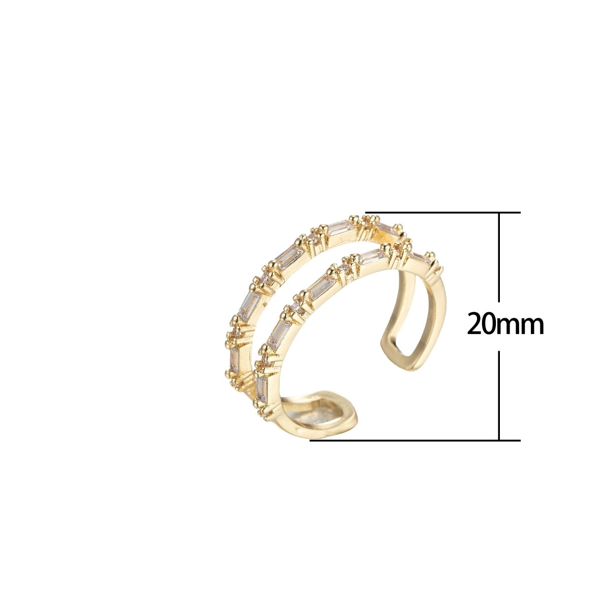 Dainty Double Band Baguette Gold Open Ring Stacking jewelry O-983 - DLUXCA